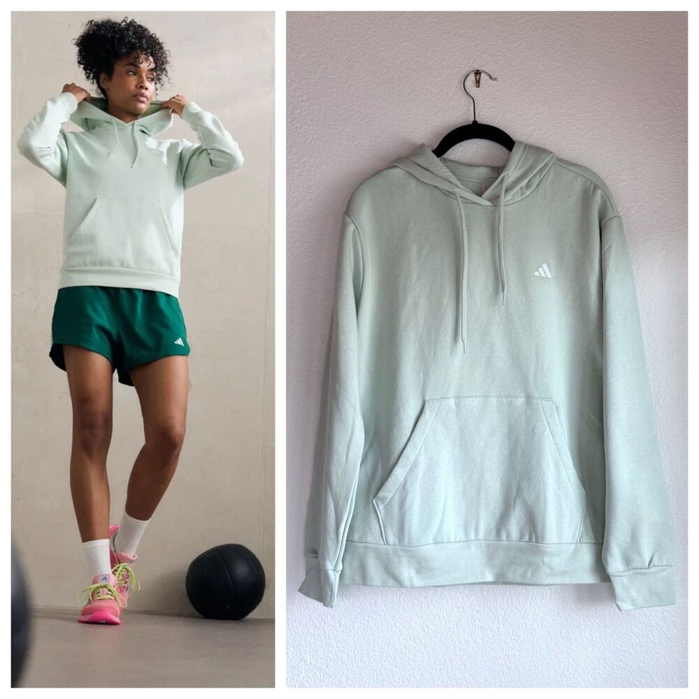 NWT Adidas Women's Essentials Small Logo Feel Cozy Hoodie in Mint Green Size M